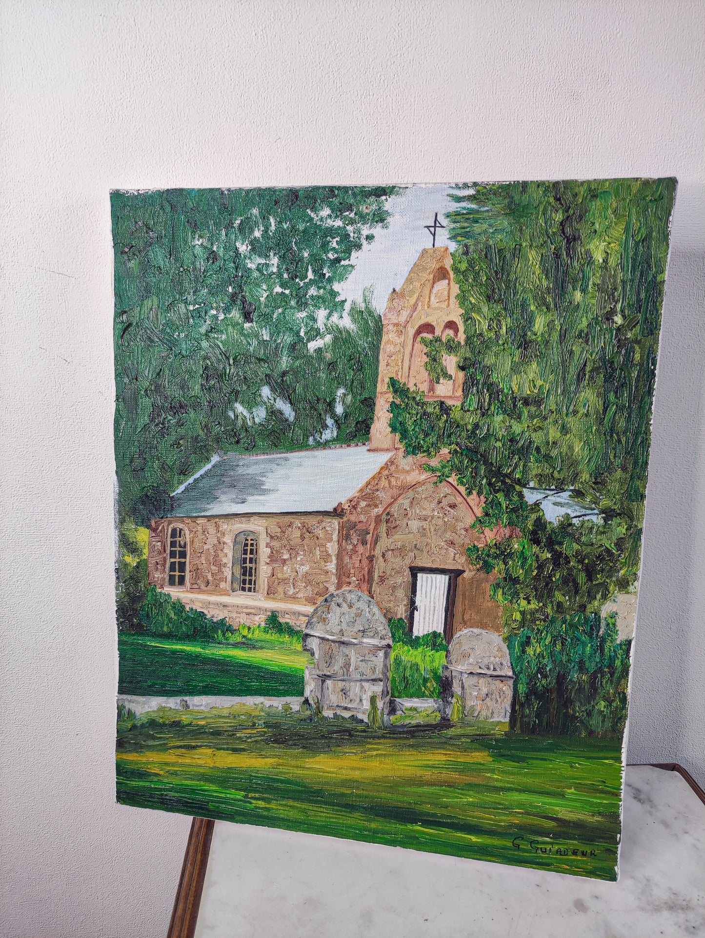 Peinture à l'huile, petite chapelle.